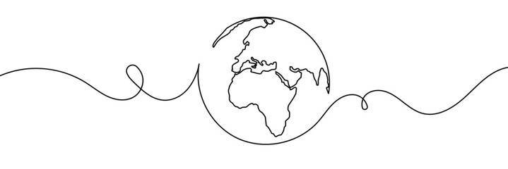Aufkleber - Earth globe one line drawing of world map vector illustration minimalist design of minimalism isolated on white background 