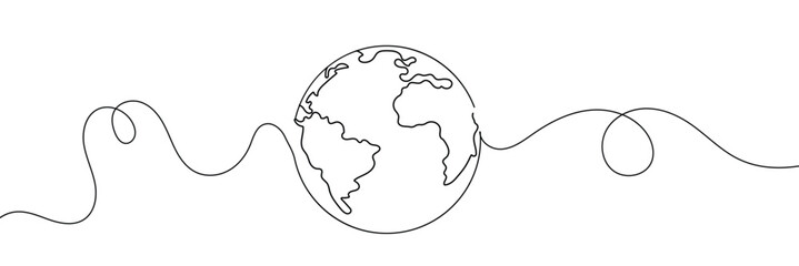Aufkleber - Earth globe one line drawing of world map vector illustration minimalist design of minimalism isolated on white background 