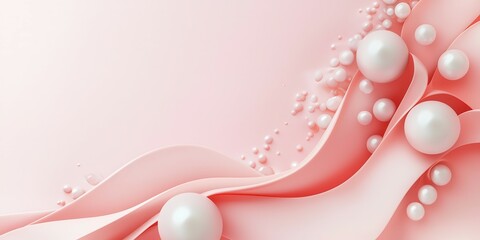 Poster - Elegant pink abstract design with flowing curves and glossy pearls.