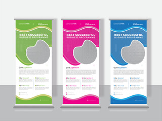 Wall Mural - Corporate rollup standee banner template design advertisement and display banner for your business, company, and restaurant with 3 color