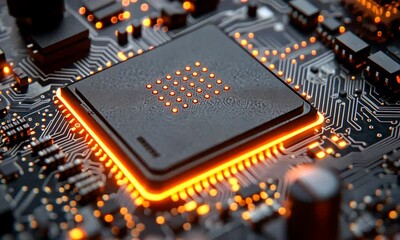 Poster - High-tech computer processor on circuit board.