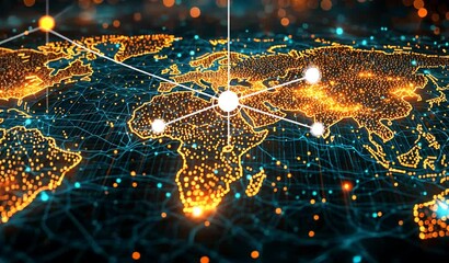 Poster - Global network map with glowing points and connections.