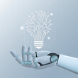 AI humanoid hand holding light bulb circuit, Creative artificial intelligence technology Idea concept