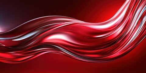 Poster - Flowing abstract red waves with a sleek, glossy texture.