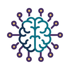 Poster - Brain with Nodes Icon Representing Neural Network and AI Processing