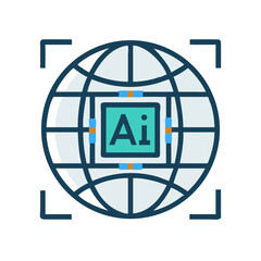 Fototapete - Globe with Scanner Frame Icon Representing AI-Powered Global Recognition and Analysis