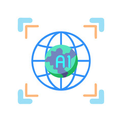 Fototapete - Globe with Scanner Frame Icon Representing AI-Powered Global Recognition and Analysis