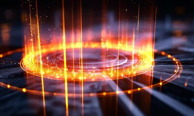 Poster - Abstract, fiery ring of light with particles.