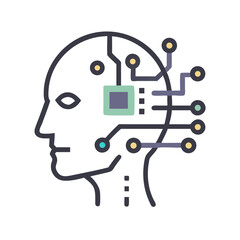 Poster - Human Face with Circuit Icon Representing AI Identity