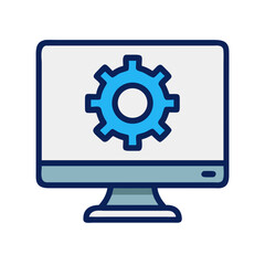Poster - Monitor with Gear Icon Representing Work Management