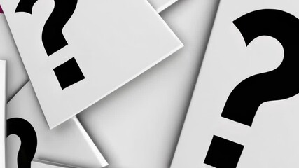 Aufkleber - Many white cards with black question marks printed on them are laying on a magenta surface, creating a collage of uncertainty and decision making