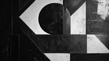 Poster - monochrome painting geometric shapes flat abstraction.