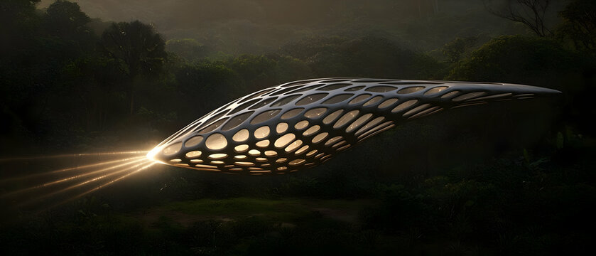 Floating, Organic Structure in Lush Forest