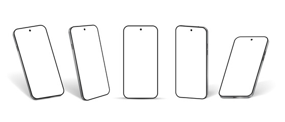 set of beautiful simple realistic mobile phone mockup with transparent screen.