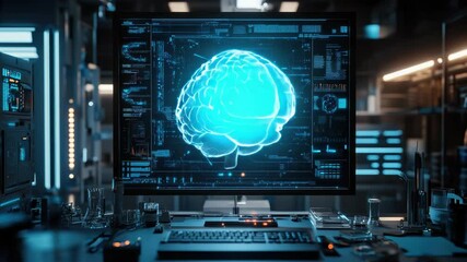 Poster - Medical researcher analyzing futuristic brain scan data on a high-tech screen,neuroscience innovation,artificial intelligence in healthcare,neurological diagnostics,brain activity visualization