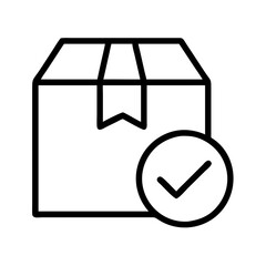 Poster - Box package delivery shipping completed order check mark tick approved vector icon illustration art