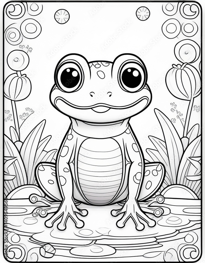 cute cartoon frog easy coloring page for kids. Stock Illustration ...