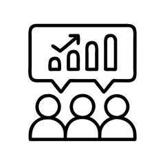 Poster - Business team meeting with graph chart presentation and growth strategy discussion outline icon