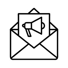 Poster - Email marketing campaign announcement with megaphone in open envelope promotion message alert