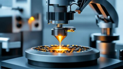 Poster - High-tech industrial machine with laser beam focused on components.