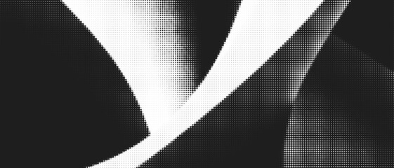 Poster - Abstract Gradient Dot Background with Halftone Waves in Black and White Vector Pattern Featuring Geometric Shapes for Modern Digital Artwork and Graphic Design
