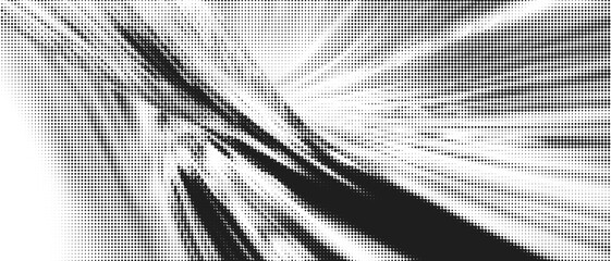 Aufkleber - Dynamic Motion and Halftone Manga Lines Creating an Abstract Overlay Pattern with Gradient Dots and Geometric Waves for a Vintage and Modern Background Design.
