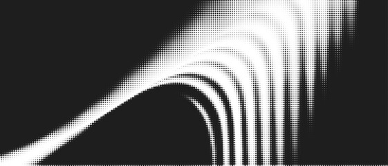 Poster - Abstract 3D Wave Motion with Halftone Patterns in Manga Style Overlay. Geometric Gradient Lines Create Dynamic Background for Artistic Vintage Retro Concepts and Designs