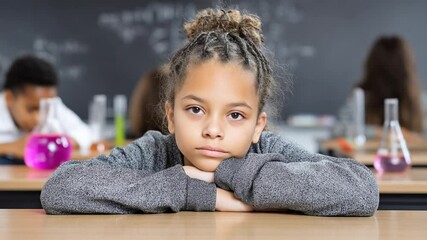Poster - Upset Girl Student Feels Stressed During Chemistry Lesson in Classroom Generative AI
