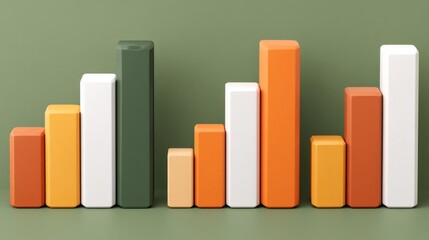 Leinwandbilder - Abstract 3D rendered bar chart graph showing colorful business data growth and progress in minimal design style on green background.