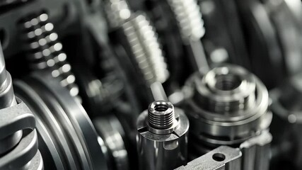 Aufkleber - Dismantled auto transmission gears on a workbench showcasing intricate mechanical components and parts, Auto transmission gears dismantled, workbench setting, high contrast light, detailed closeup
