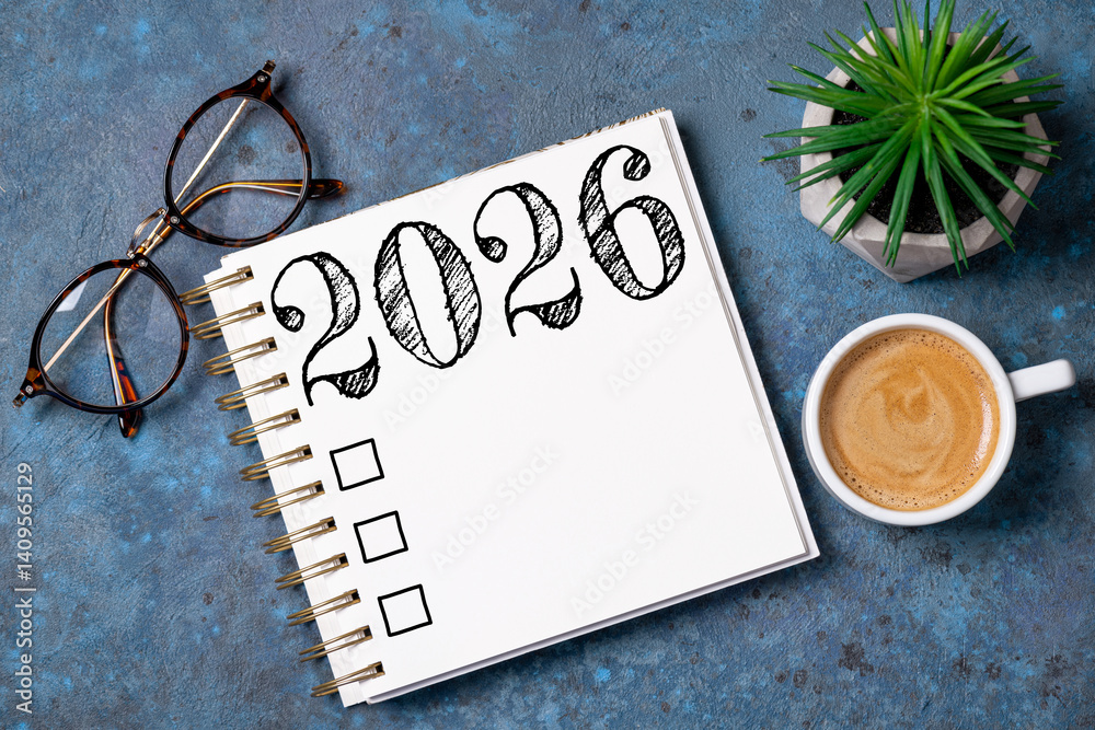 New year resolutions 2026 on desk. 2026 goals list with notebook ...