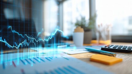 Poster - Holographic Forex Trading Graphs on Desk in Modern Business Environment