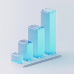 Aufkleber - 透明な青いバーグラフが白い背景の上に配置された3Dレンダリング 成長とデータ分析の概念