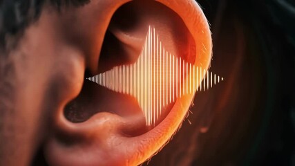 Poster - Sound waves traveling through human ear canal, depicting intricate auditory perception process and inner ear sensory mechanics with detailed anatomical visualization