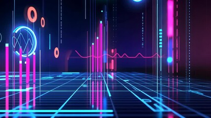 Poster - Futuristic digital data visualization with neon lights.
