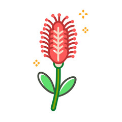 Wall Mural - Cartoon waratah flower vector graphic on black background