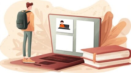 Poster - Animated Student With Laptop in Online Ed Tech Generative AI