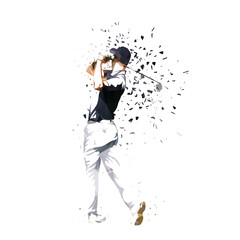 Wall Mural - Golf player logo, isolated vector low polygonal illustration. Golf swing