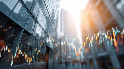 Poster - Financial Chart Overlay on Urban Stock Market Scene in High Rise