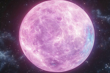 Wall Mural - Pink moon glowing brightly in space.