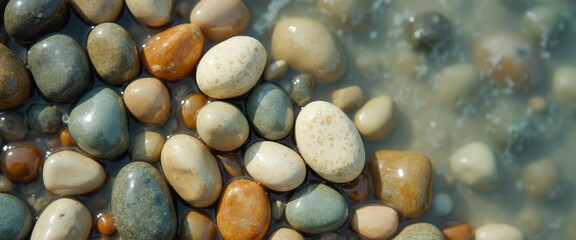Aufkleber - Polished Beach Stones in Shallow Water under Sunlight