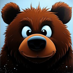 Leinwandbilder - Cute cartoon illustration of a smiling brown bear with a big nose on a light blue background