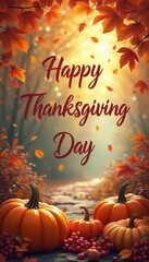 Poster - Vibrant Thanksgiving Day Illustration with Pumpkins and Autumn Foliage