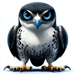 Poster - Cartoon falcon character with blue eyes and sharp talons sitting on a white background with cute features