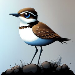 Poster - Charming Illustration of a Killdeer Bird Standing on Rocks Against a Soft Background