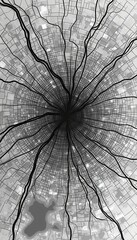 Aufkleber - Abstract Circular City Grid Map with Radial Streets and Urban Planning Concept - Monochrome Conceptual Design