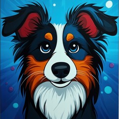Poster - Adorable Cartoon Collie with Colorful Background, Bright Eyes and Expressive Features