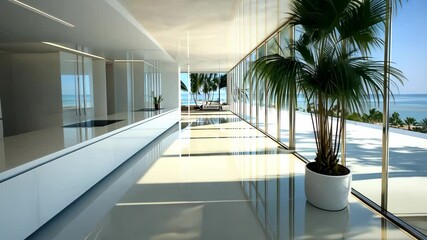 Poster - Modern, open-concept kitchen and living area with ocean views.