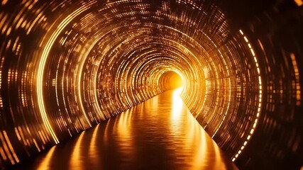 Wall Mural - Illuminated Pathway Through Digital Tunnel with Glowing Lights