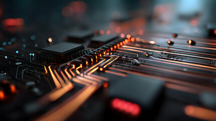 Poster - Abstract representation of an advanced microchip highlighting circuit pathways